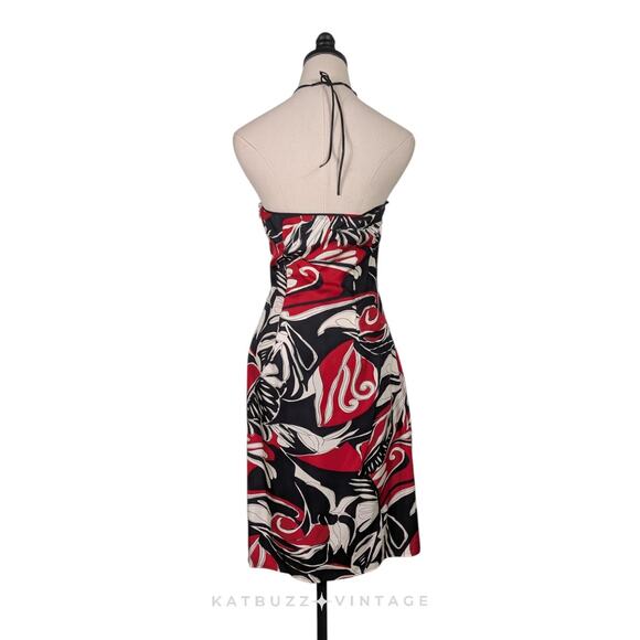 Y2K Silk Midi Dress 2 Red Black Cocktail Vintage Halter Slip Slinky Date Guest - Picture 4 of 10